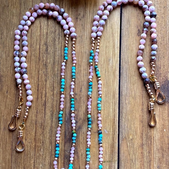 Genuine Rhodochrosite with Natural Turquoise Necklace 18K Plated Gold - Picture 4 of 10